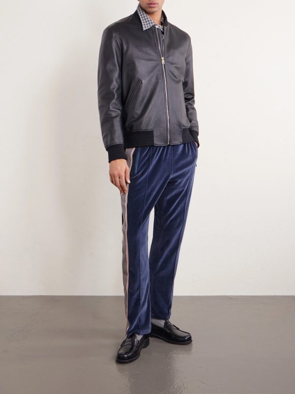 Logo-Embroidered Striped Velour Track Pants - OU Logo-Embroidered Striped Velour Track Pants - OU
