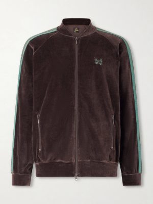 Logo-Embroidered Striped Cotton-Blend Velour Track Jacket Logo-Embroidered Striped Cotton-Blend Velour Track Jacket