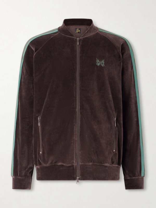Logo-Embroidered Striped Cotton-Blend Velour Track Jacket Logo-Embroidered Striped Cotton-Blend Velour Track Jacket