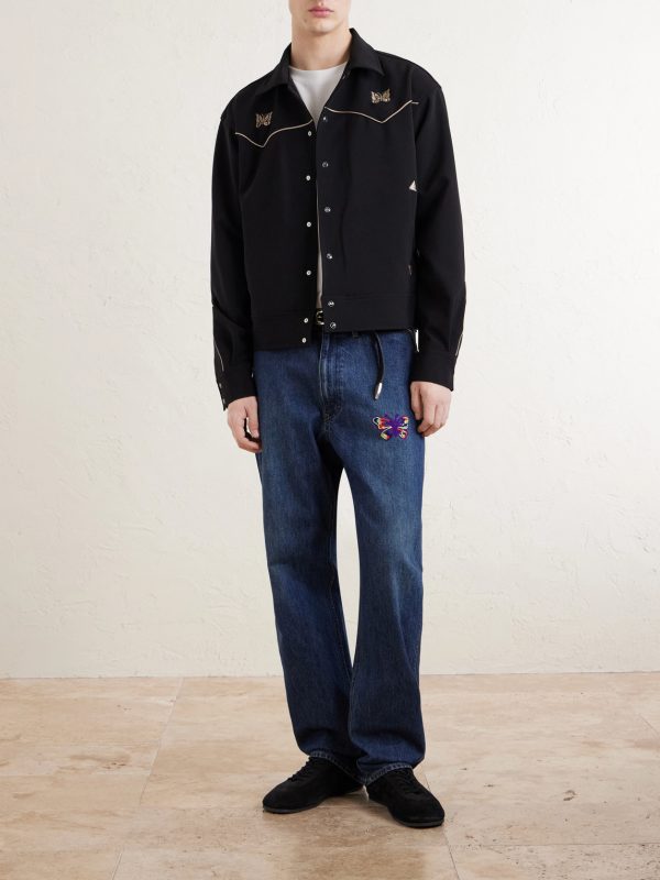 Straight-Leg Logo-Embroidered Jeans - OU Straight-Leg Logo-Embroidered Jeans - OU