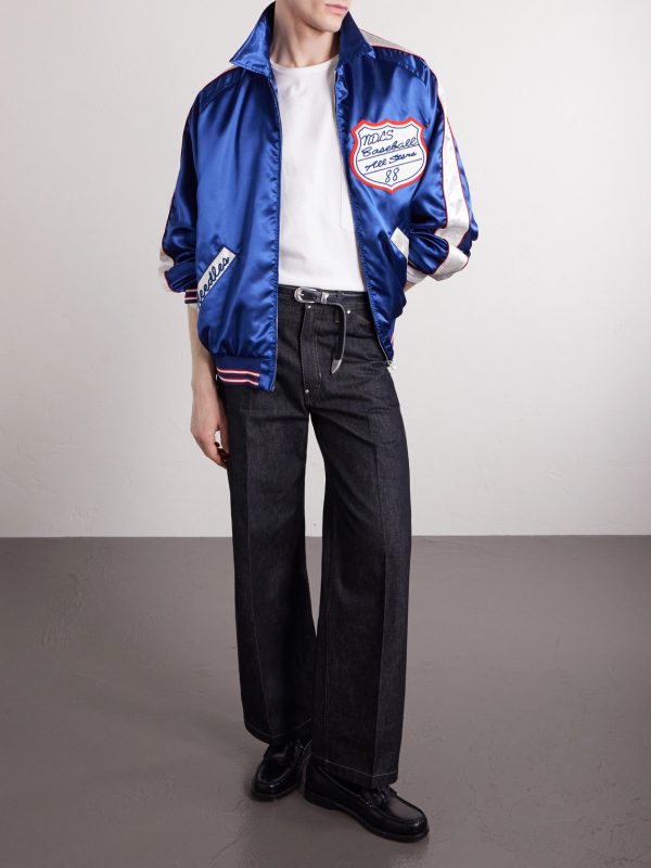 Stadium Logo-Embroidered Appliquéd Satin Bomber Jacket - OU Stadium Logo-Embroidered Appliquéd Satin Bomber Jacket - OU