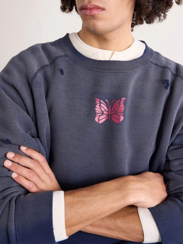 Logo-Print Distressed Cotton-Jersey Sweatshirt - CU Logo-Print Distressed Cotton-Jersey Sweatshirt - CU