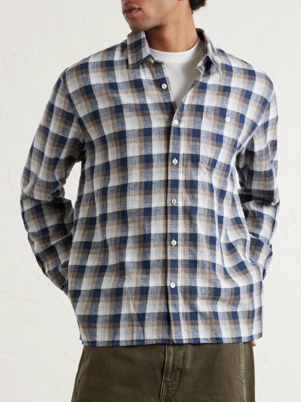Younes Checked Cotton and Linen-Blend Shirt - FR Younes Checked Cotton and Linen-Blend Shirt - FR