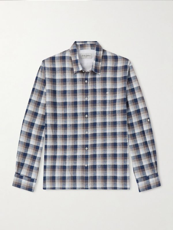 Younes Checked Cotton and Linen-Blend Shirt Younes Checked Cotton and Linen-Blend Shirt