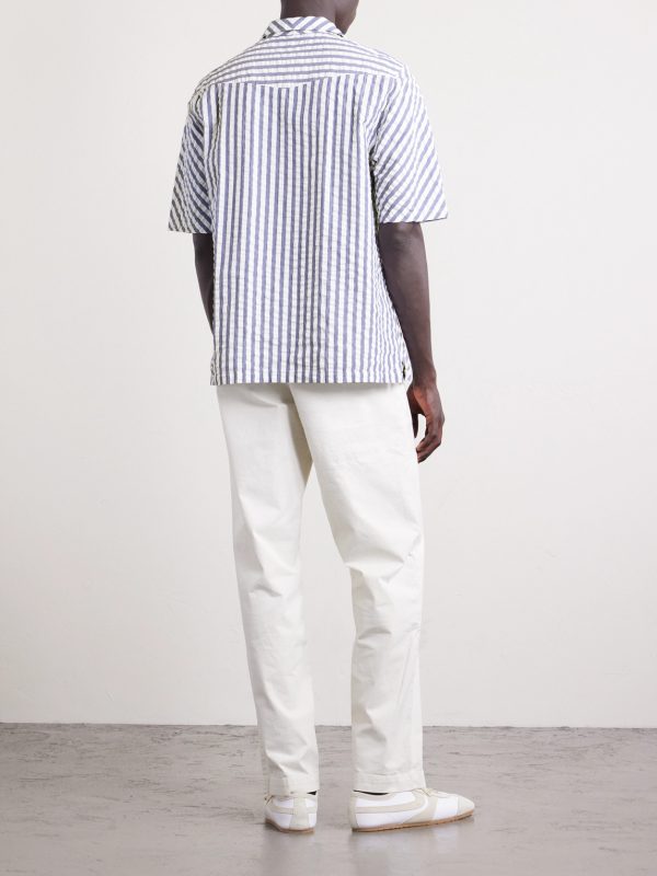Eren Camp-Collar Striped Cotton Shirt - BK Eren Camp-Collar Striped Cotton Shirt - BK