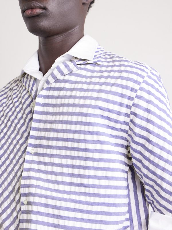 Eren Camp-Collar Striped Cotton Shirt - CU Eren Camp-Collar Striped Cotton Shirt - CU