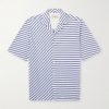 Eren Camp-Collar Striped Cotton Shirt Eren Camp-Collar Striped Cotton Shirt
