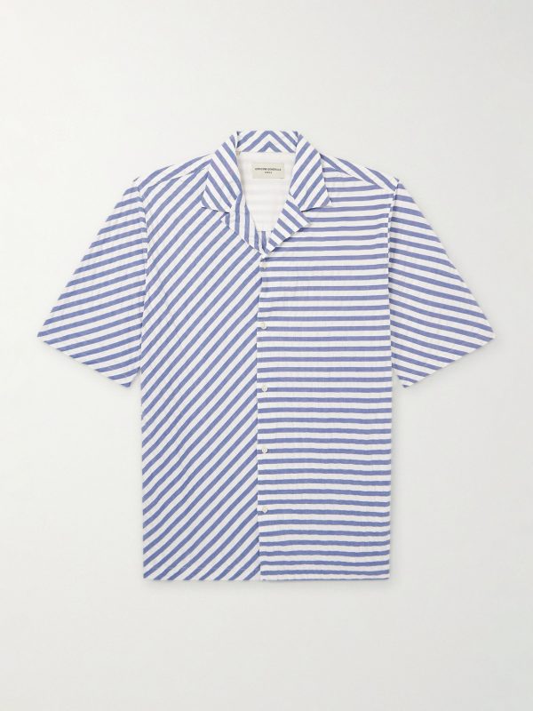 Eren Camp-Collar Striped Cotton Shirt Eren Camp-Collar Striped Cotton Shirt