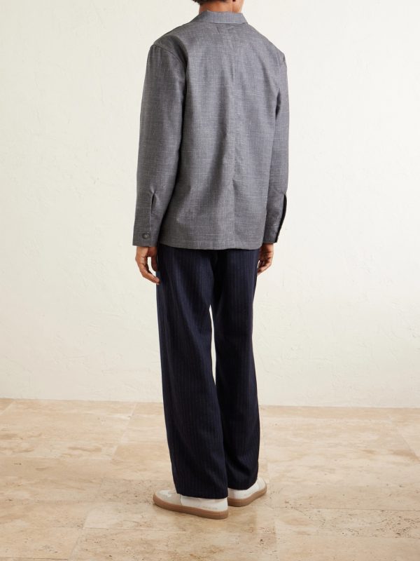 Sheldon Camp-Collar Virgin Wool, Silk and Linen-Blend Suit Jacket - BK Sheldon Camp-Collar Virgin Wool, Silk and Linen-Blend Suit Jacket - BK