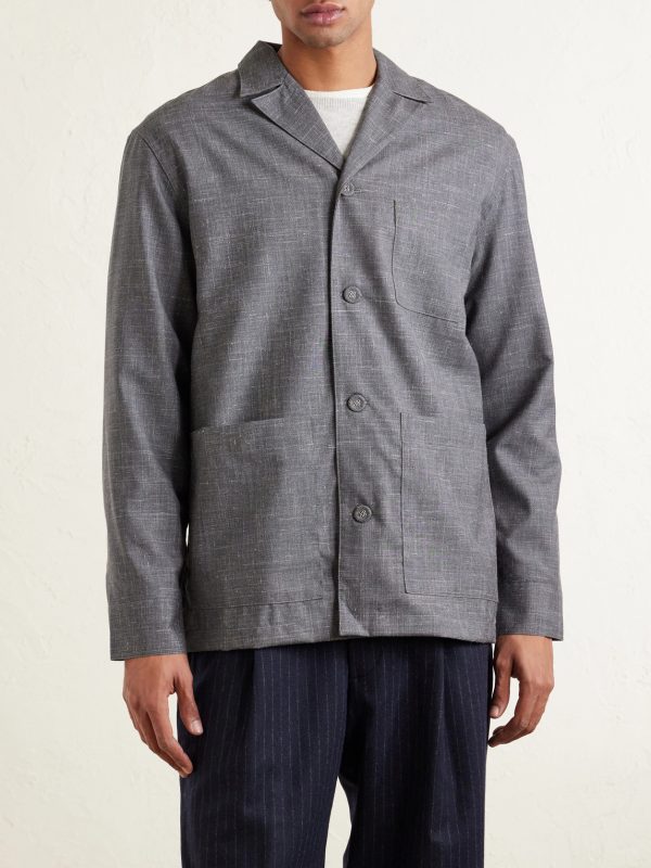 Sheldon Camp-Collar Virgin Wool, Silk and Linen-Blend Suit Jacket - FR Sheldon Camp-Collar Virgin Wool, Silk and Linen-Blend Suit Jacket - FR