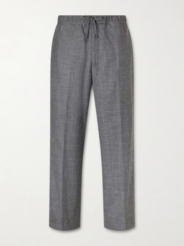 Nilson Straight-Leg Virgin Wool, Silk and Linen-Blend Drawstring Trousers