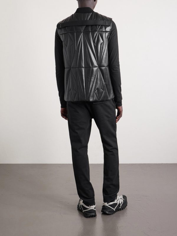 + Moncler Logo-Appliquéd Quilted Leather Gilet - BK + Moncler Logo-Appliquéd Quilted Leather Gilet - BK
