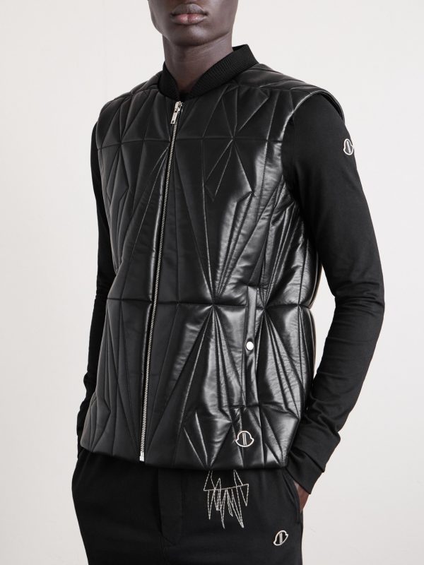 + Moncler Logo-Appliquéd Quilted Leather Gilet - FR + Moncler Logo-Appliquéd Quilted Leather Gilet - FR