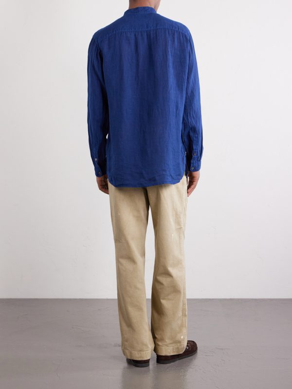 Grandad-Collar Linen-Chambray Shirt - BK Grandad-Collar Linen-Chambray Shirt - BK
