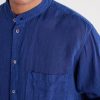 Grandad-Collar Linen-Chambray Shirt - CU Grandad-Collar Linen-Chambray Shirt - CU