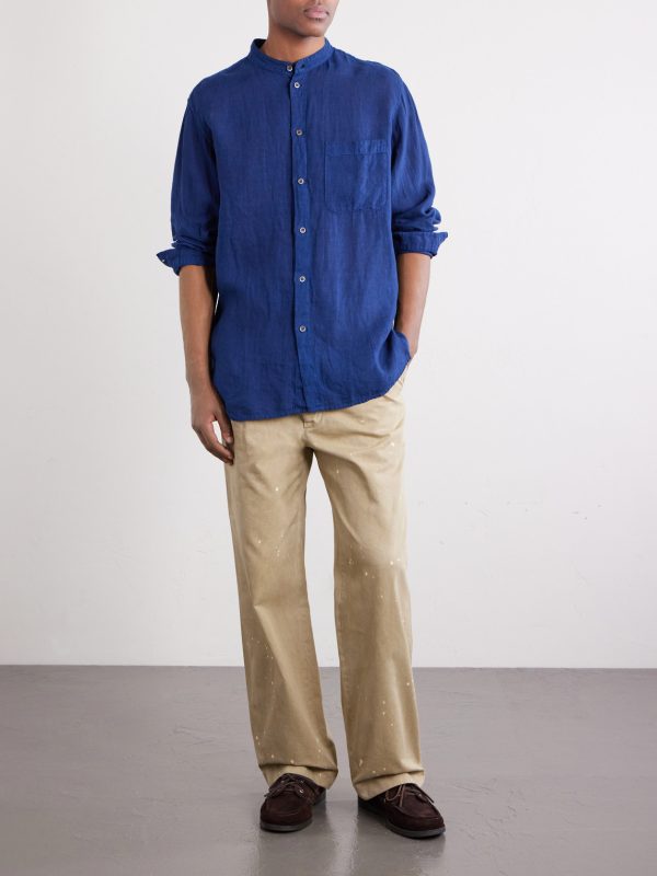 Grandad-Collar Linen-Chambray Shirt - OU Grandad-Collar Linen-Chambray Shirt - OU