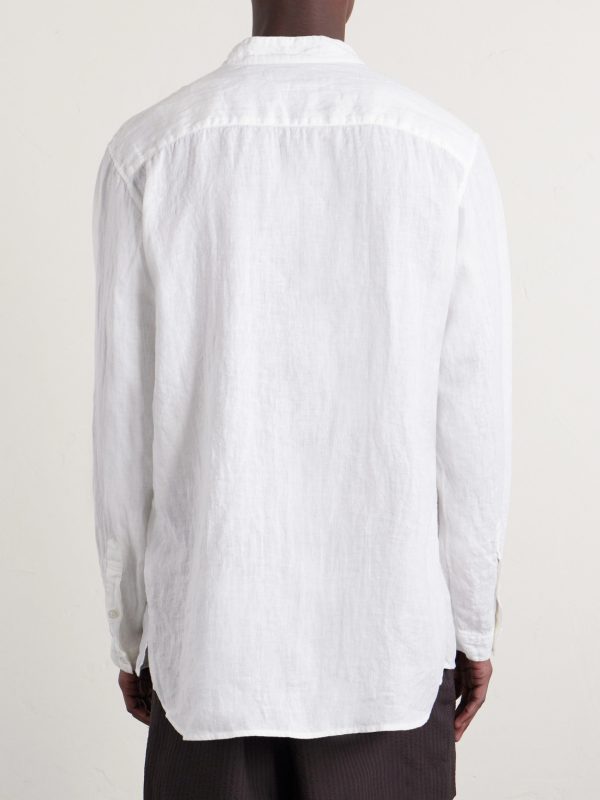 Grandad-Collar Linen Shirt - BK Grandad-Collar Linen Shirt - BK