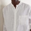 Grandad-Collar Linen Shirt - CU Grandad-Collar Linen Shirt - CU
