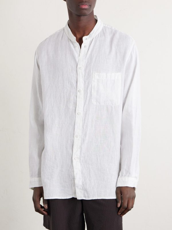 Grandad-Collar Linen Shirt - FR Grandad-Collar Linen Shirt - FR