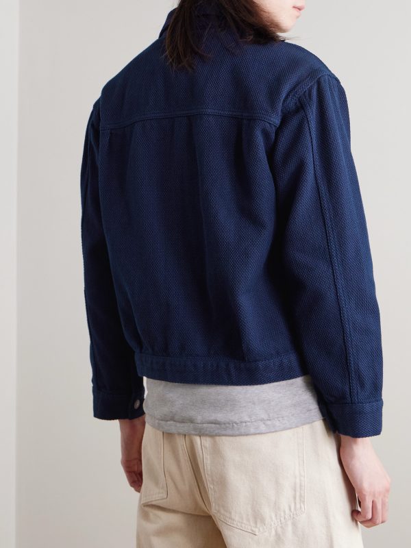 Indigo-Dyed Sashiko Cotton Trucker Jacket - BK