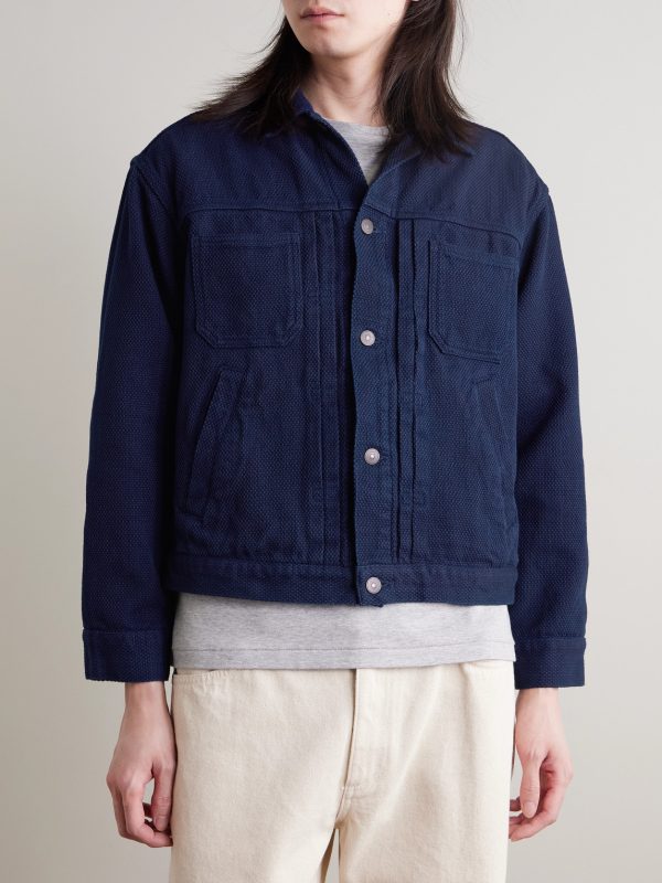 Indigo-Dyed Sashiko Cotton Trucker Jacket - FR