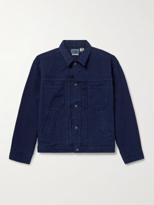Indigo-Dyed Sashiko Cotton Trucker Jacket