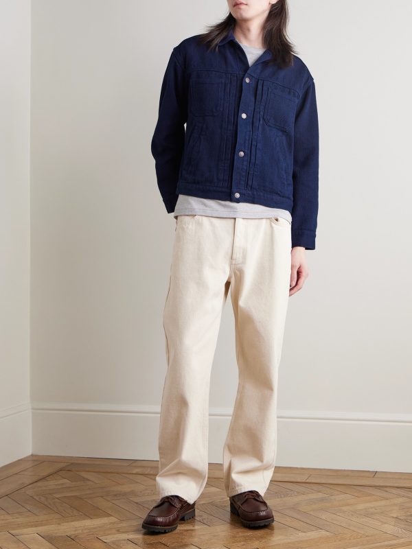 Indigo-Dyed Sashiko Cotton Trucker Jacket - OU