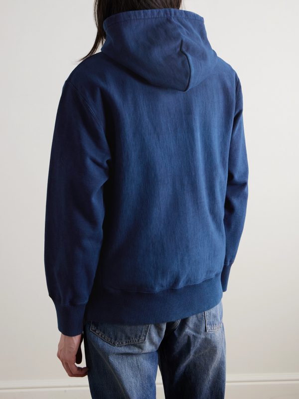 Indigo-Dyed Organic Cotton-Jersey Hoodie - BK