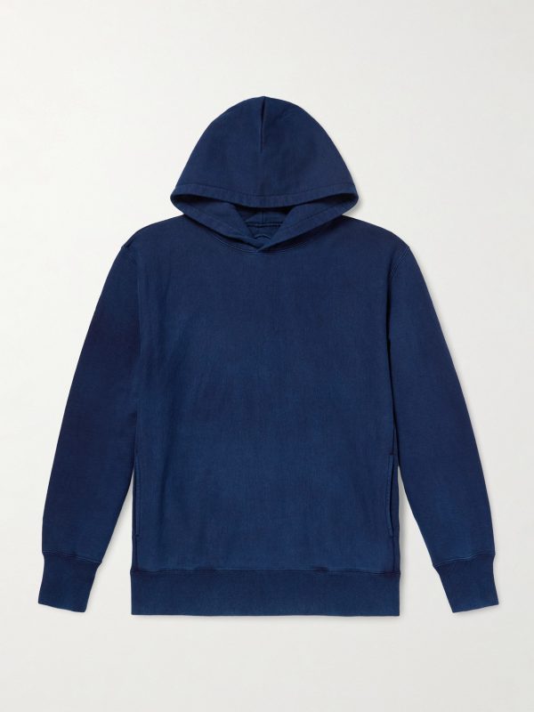 Indigo-Dyed Organic Cotton-Jersey Hoodie