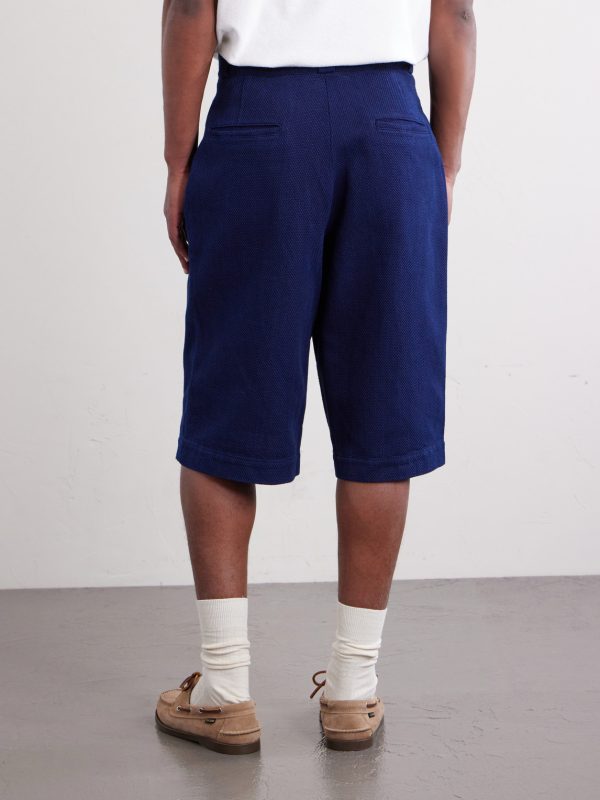 Wide-Leg Pleated Sashiko Cotton Shorts - BK Wide-Leg Pleated Sashiko Cotton Shorts - BK