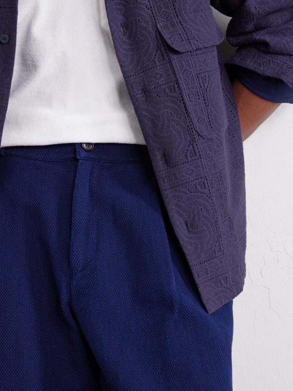 Wide-Leg Pleated Sashiko Cotton Shorts - CU Wide-Leg Pleated Sashiko Cotton Shorts - CU