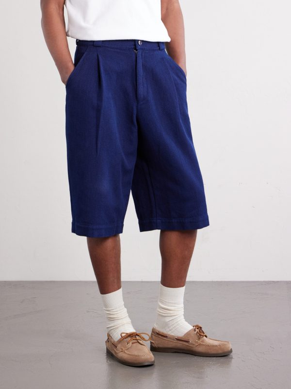Wide-Leg Pleated Sashiko Cotton Shorts - FR Wide-Leg Pleated Sashiko Cotton Shorts - FR