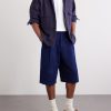 Wide-Leg Pleated Sashiko Cotton Shorts - OU Wide-Leg Pleated Sashiko Cotton Shorts - OU
