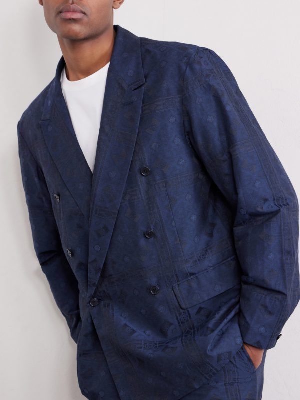 Double-Breasted Cotton-Blend Jacquard Suit Jacket - E2 Double-Breasted Cotton-Blend Jacquard Suit Jacket - E2
