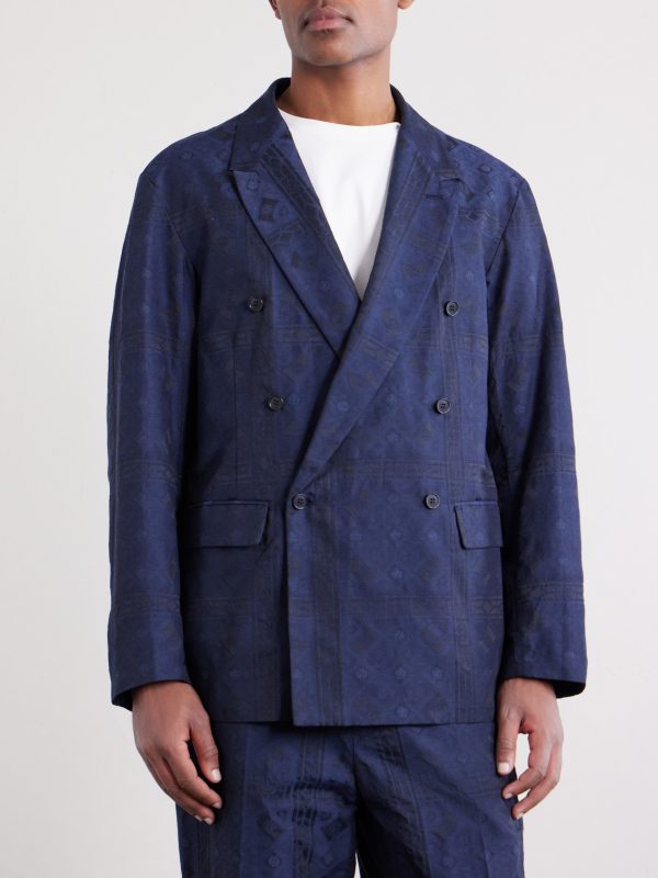 Double-Breasted Cotton-Blend Jacquard Suit Jacket - FR Double-Breasted Cotton-Blend Jacquard Suit Jacket - FR