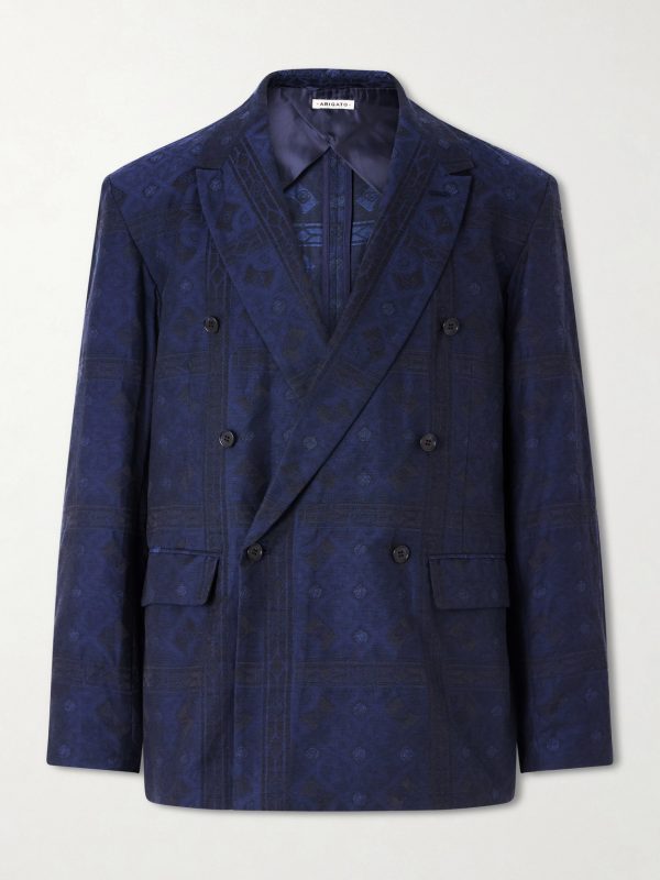 Double-Breasted Cotton-Blend Jacquard Suit Jacket Double-Breasted Cotton-Blend Jacquard Suit Jacket