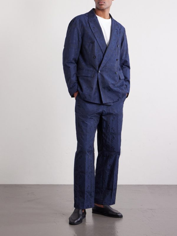 Double-Breasted Cotton-Blend Jacquard Suit Jacket - OU Double-Breasted Cotton-Blend Jacquard Suit Jacket - OU