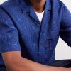 Sakura Camp-Collar Indigo-Dyed Floral-Print Linen Shirt - CU