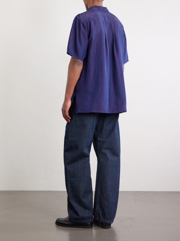 Convertible-Collar Indigo-Dyed Silk-Habotai Shirt - BK