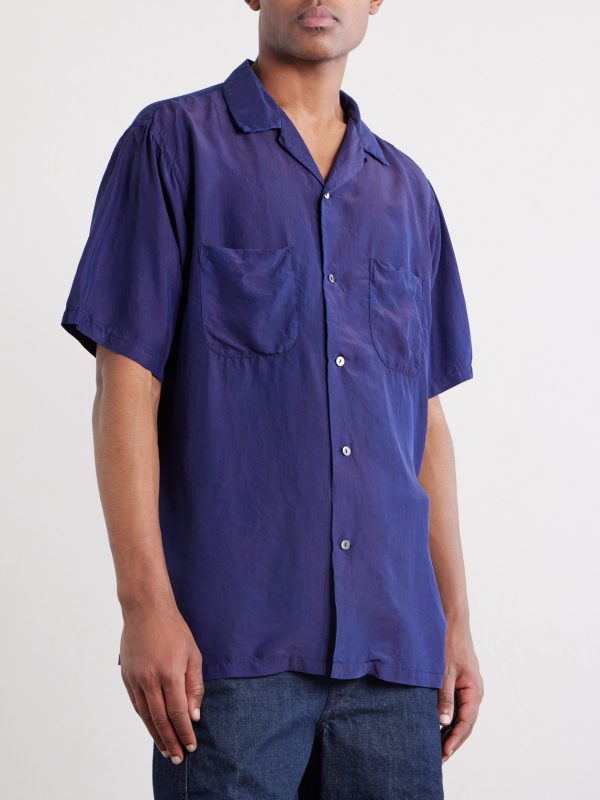 Convertible-Collar Indigo-Dyed Silk-Habotai Shirt - FR