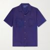 Convertible-Collar Indigo-Dyed Silk-Habotai Shirt