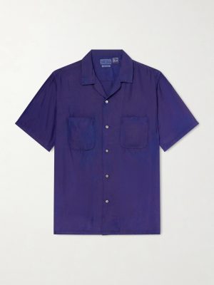 Convertible-Collar Indigo-Dyed Silk-Habotai Shirt Convertible-Collar Indigo-Dyed Silk-Habotai Shirt