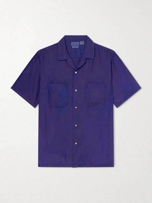 Convertible-Collar Indigo-Dyed Silk-Habotai Shirt