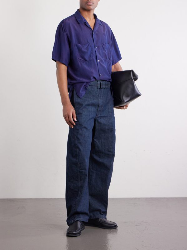 Convertible-Collar Indigo-Dyed Silk-Habotai Shirt - OU
