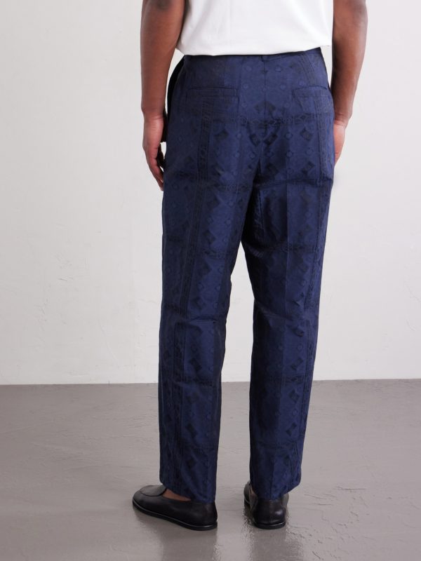 Straight-Leg Cotton-Blend Jacquard Trousers - BK Straight-Leg Cotton-Blend Jacquard Trousers - BK