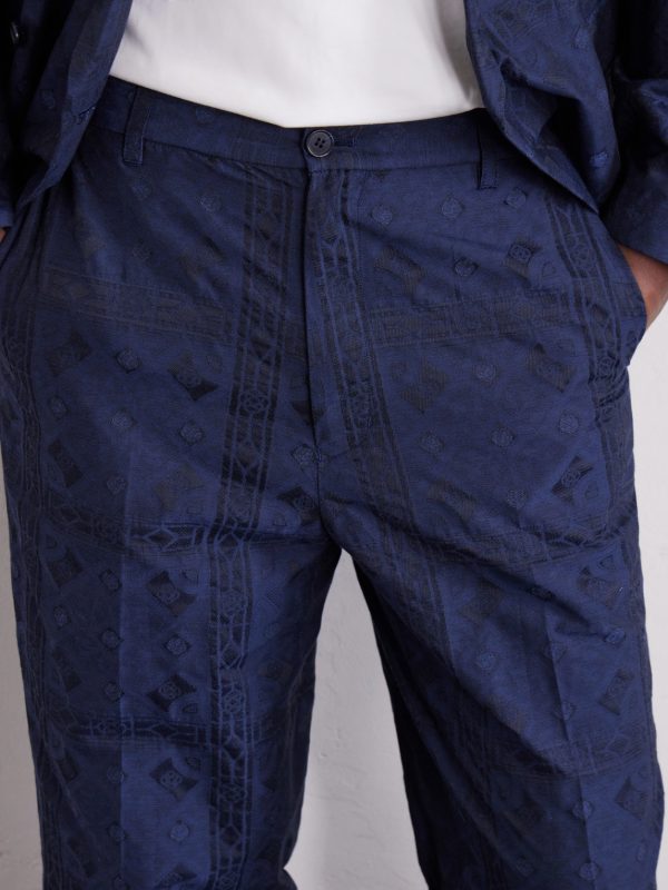 Straight-Leg Cotton-Blend Jacquard Trousers - CU Straight-Leg Cotton-Blend Jacquard Trousers - CU