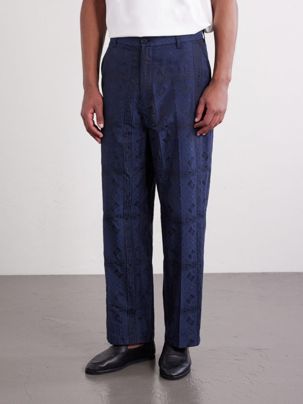 Straight-Leg Cotton-Blend Jacquard Trousers - FR Straight-Leg Cotton-Blend Jacquard Trousers - FR