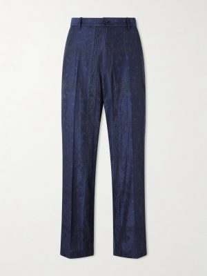 Straight-Leg Cotton-Blend Jacquard Trousers