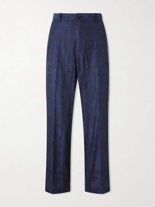 Straight-Leg Cotton-Blend Jacquard Trousers Straight-Leg Cotton-Blend Jacquard Trousers