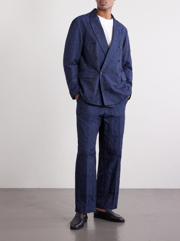 Straight-Leg Cotton-Blend Jacquard Trousers - OU Straight-Leg Cotton-Blend Jacquard Trousers - OU